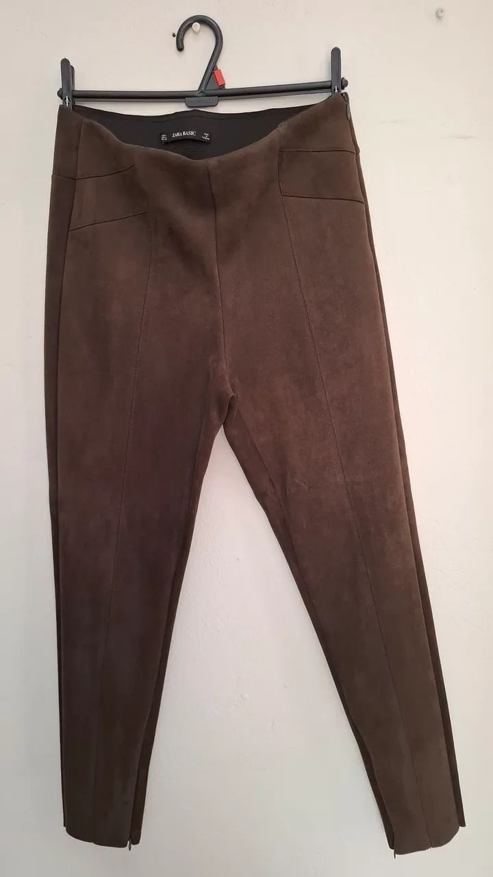 Calça Zara Basic Marrom Suede - Tamanho L - Foto 2