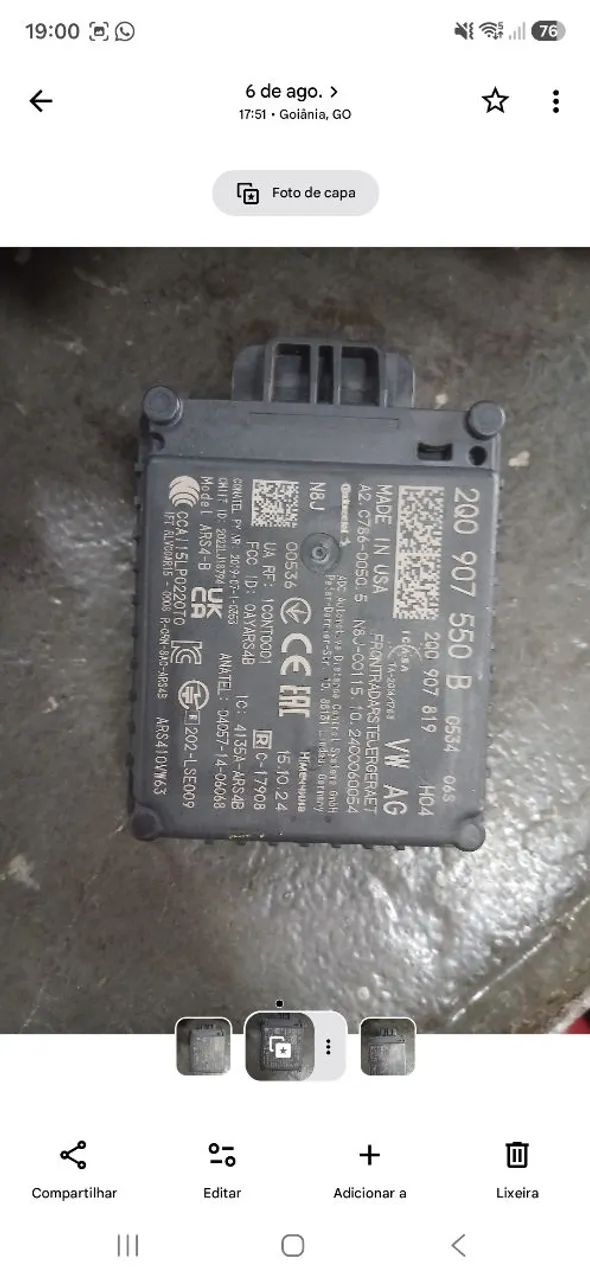 Sensor radar volkswagem 