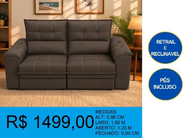 SOFA - RETAIL E RECLINAVEL - DISPONIVEL EM 2 CORES = ENTREGTA GRATIS  - Foto 2
