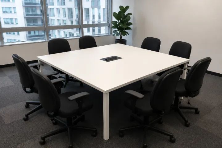 Mesa de Reunião 140x140 com caixa de tomada 