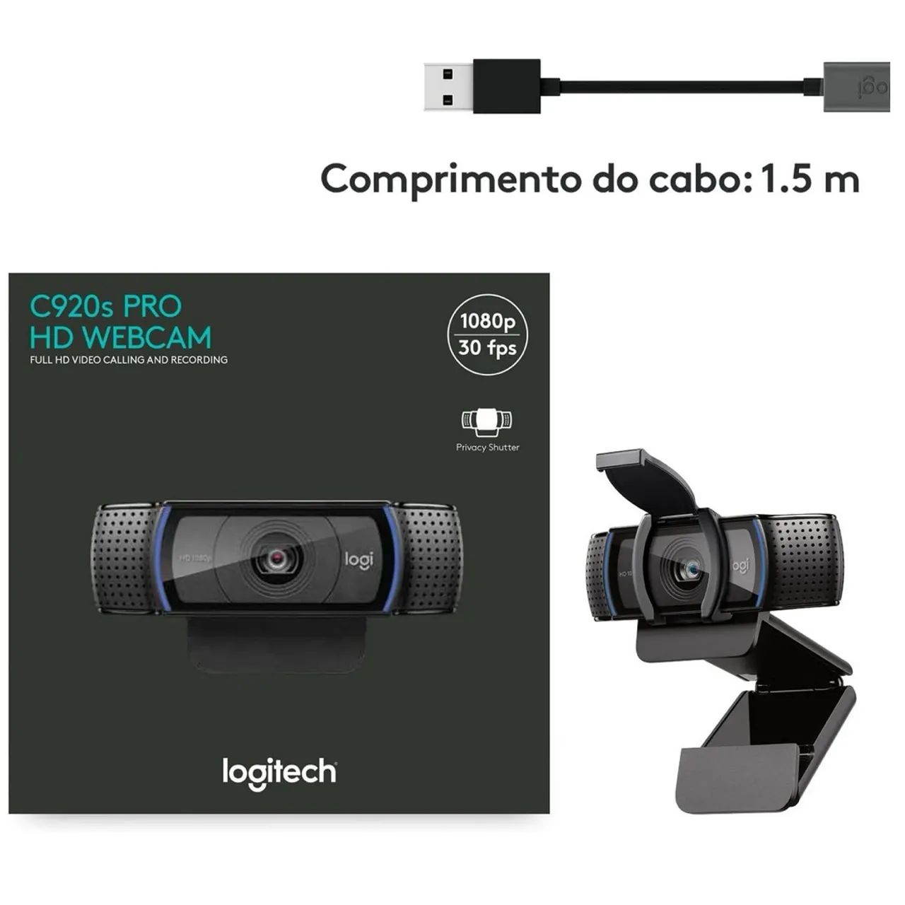 Webcam Logitech C920 Full HD 1080p Preta 
