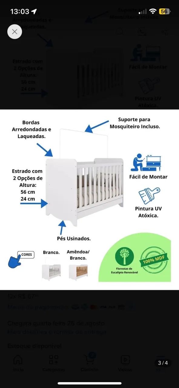 Berço americano 3 em 1 - BRANCO - Foto 3