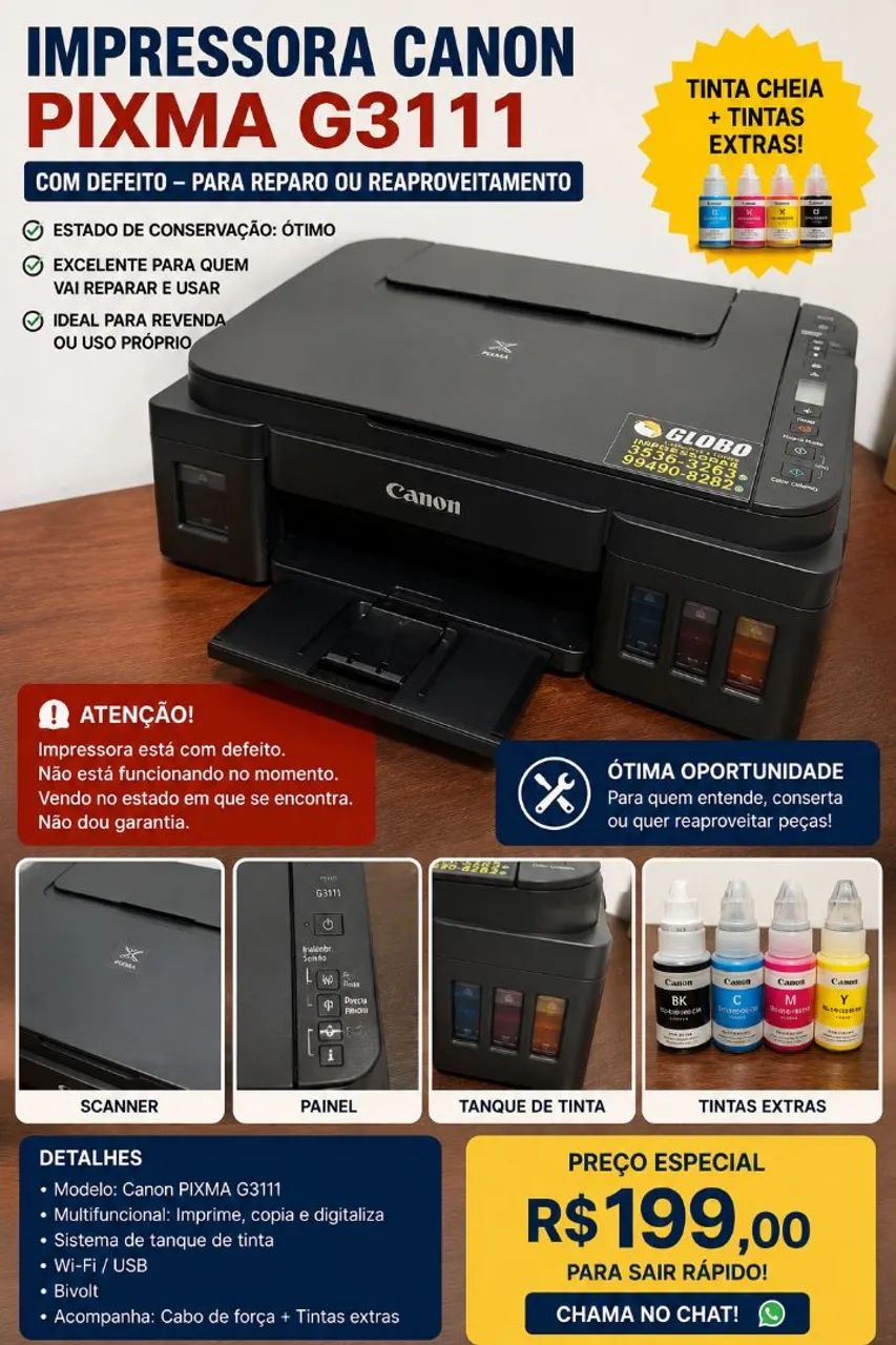 Impressora Epson EcoTank L3210 com defeito + tintas extras