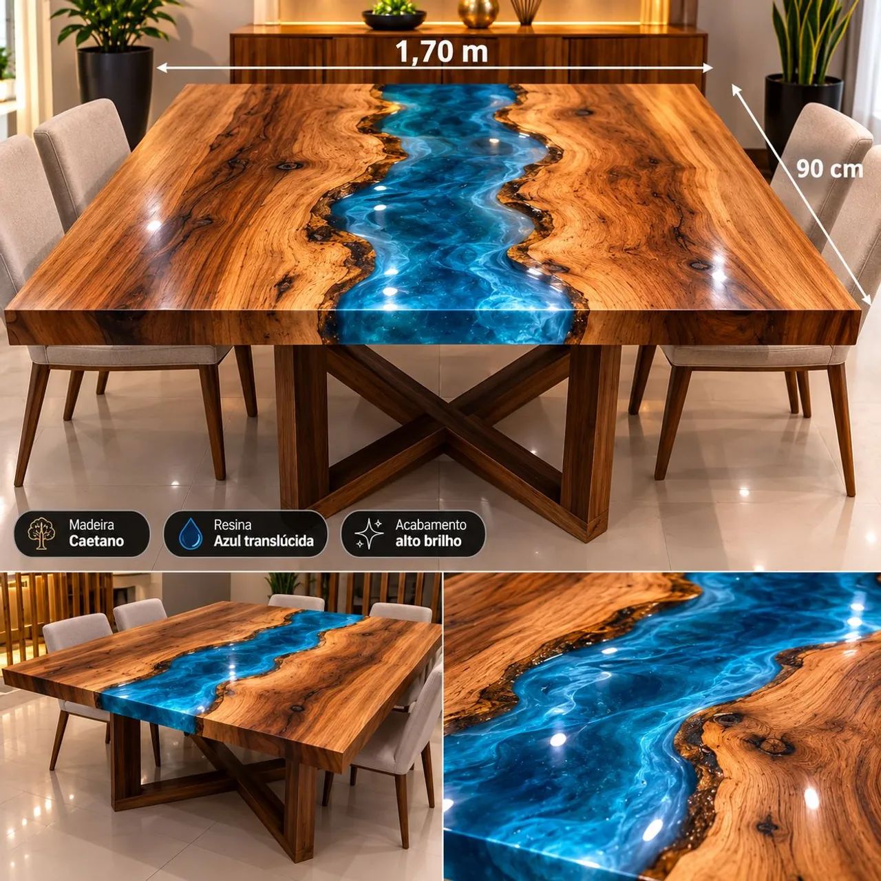 Mesa de madeira com resina - Foto 2