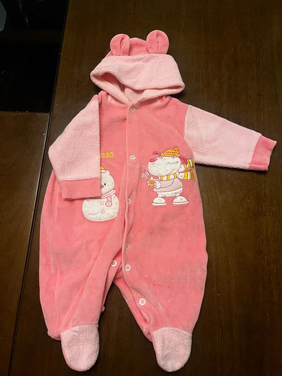 Macacão Rosa em plush para bebê RN
