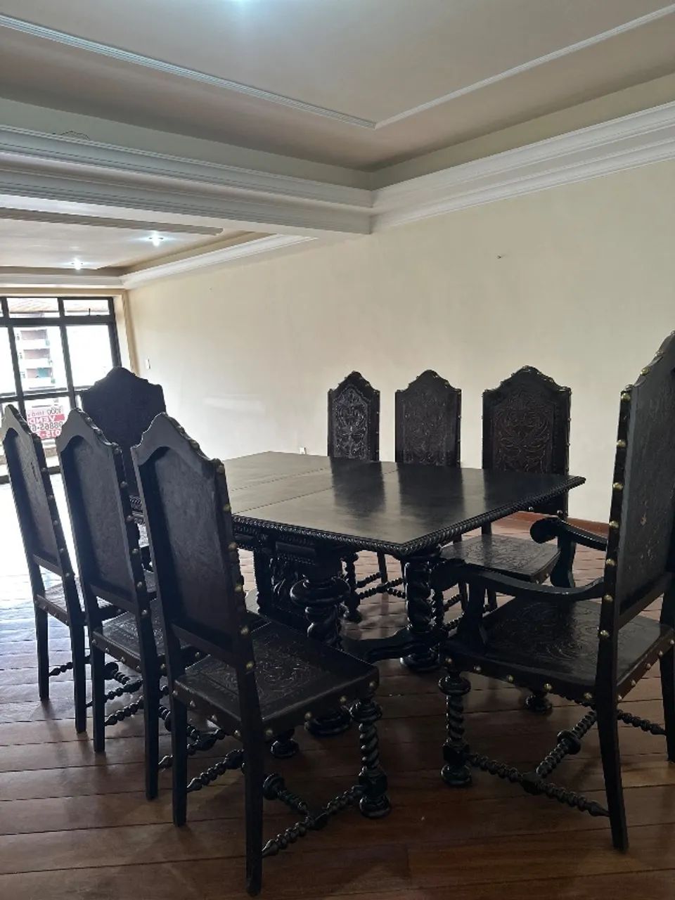 Antiguidade, mesa retangular com 8 cadeiras, original 