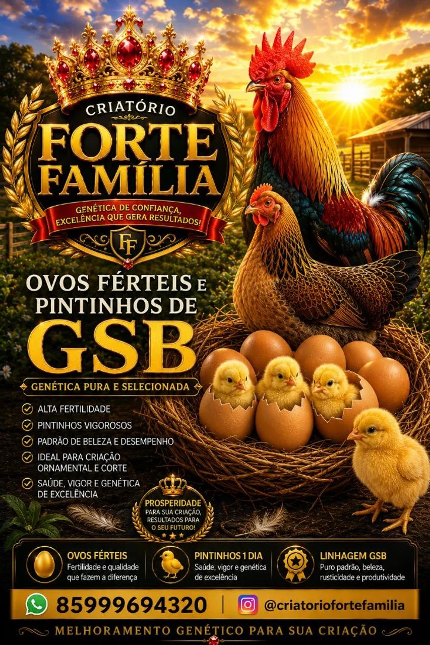 Ovos férteis Galinha GSB. Aves de alto padrão.