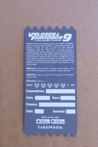 Ingresso Colecionável VELOZES E FURIOSOS 9 - Foto 2