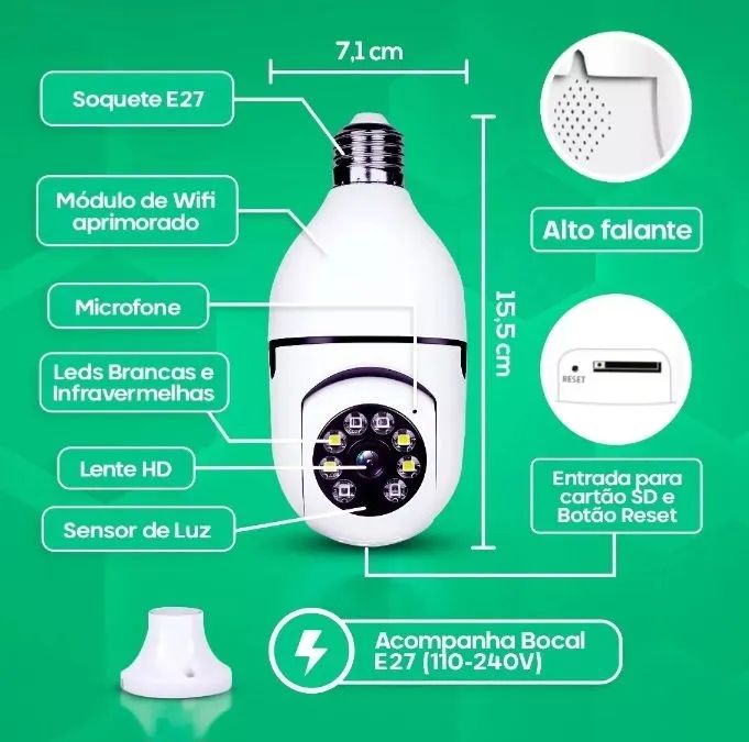 Câmera de Segurança Wi-Fi com Visão Noturna e Rotação 360° - Foto 3