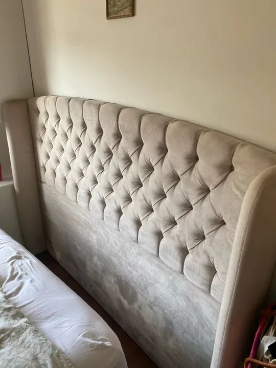 Cabeceira de Cama queen em Suede Bege - Foto 2