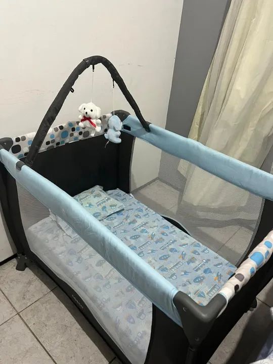 Berço Portátil + Colchão , Cinza<br> - Foto 3