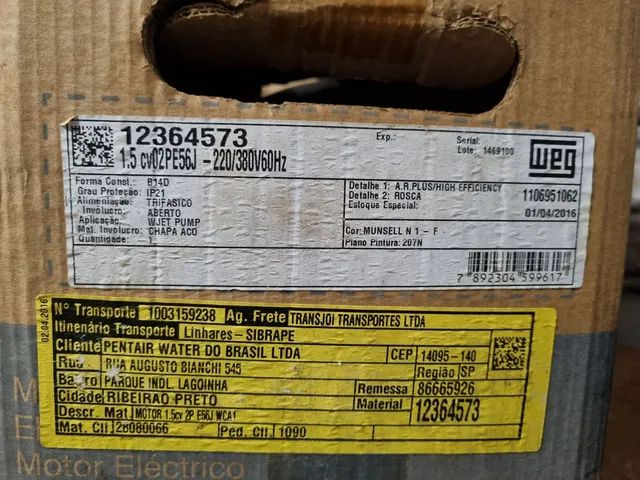 Motor WEG trifásico 1,5cv novo na caixa