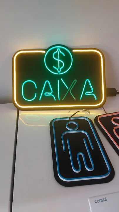 Placa Neon Caixa, Banheiro e Bar- Iluminação para seu negócio