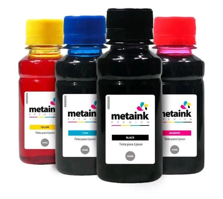 Kit Tintas 4x100ml para Bulk Ink e recarga de cartuchos de impressora 