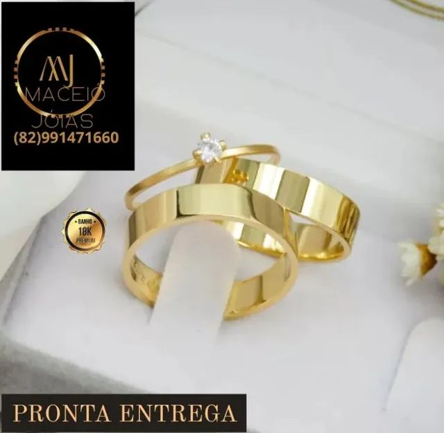 KIT DE ALIANÇAS BANHADAS A OURO 18 K  - Foto 5