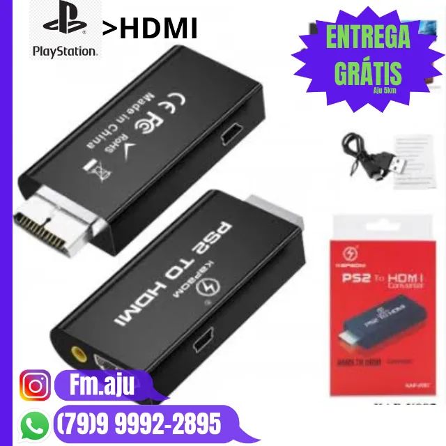 Adaptador HDMI conversor Ps2 Playstation 2 - Novo / Entrega Grátis 8km/ Garantia