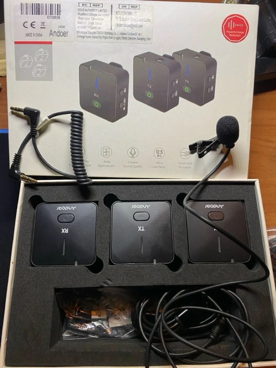 Microfone Sem Fio Duplo Andoer 2.4GHz para Câmera, Celular, Transmissões ao Vivo