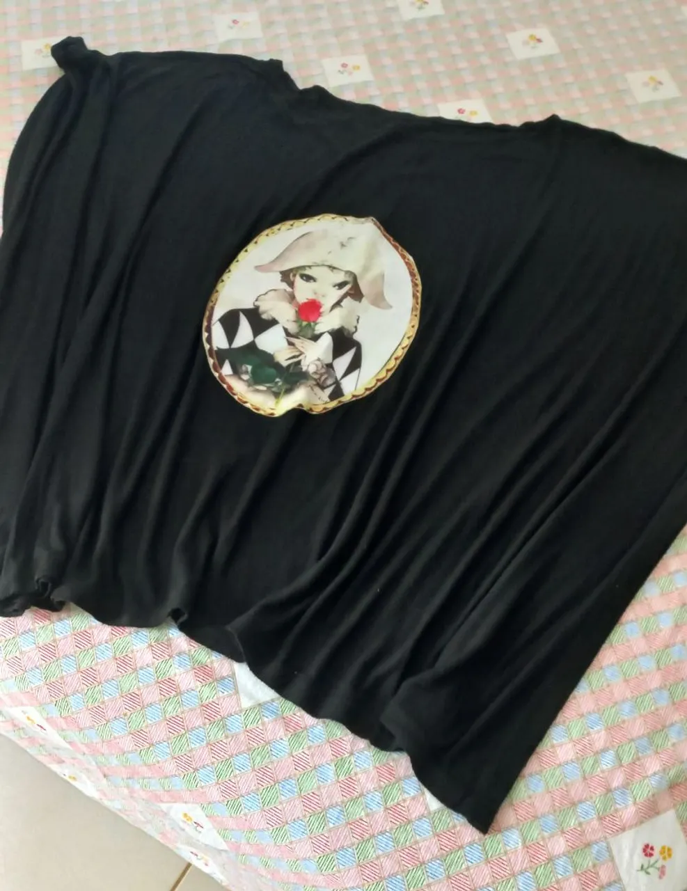 Blusa Morcego Preta com Estampa