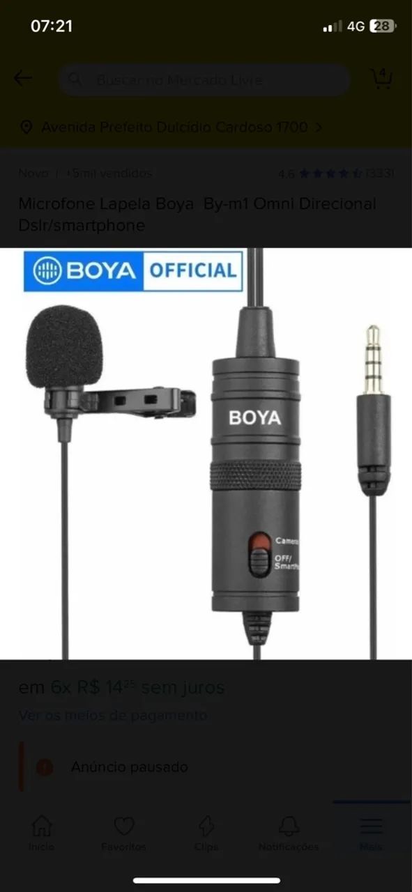 Microfone Lapela Boya By-m1 Omni Direcional Dslr/smartphone - Foto 5