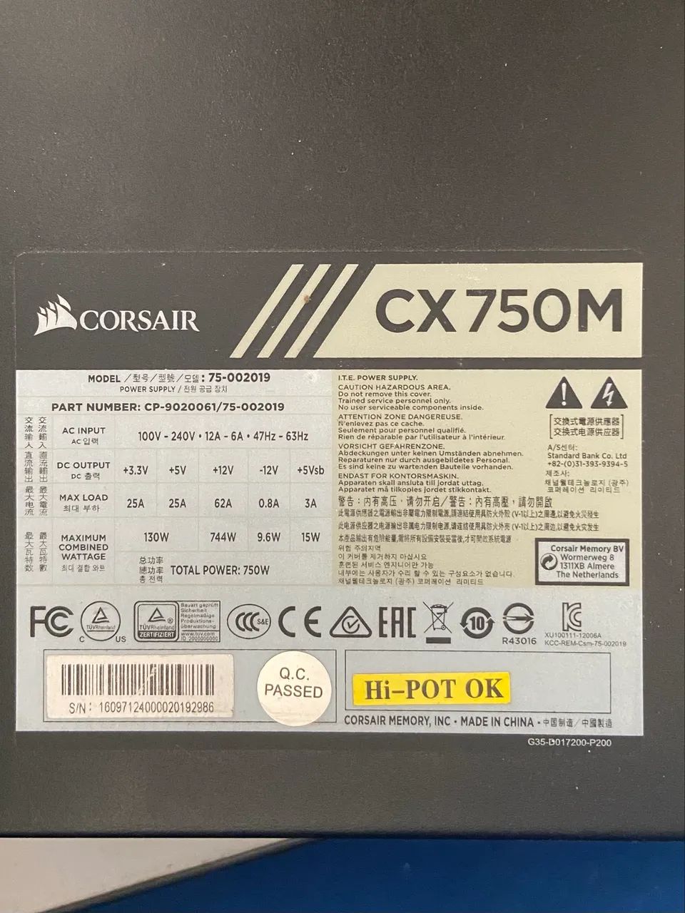 Fonte Corsair CX750M 750W Semi-Modular 80 Plus Bronze + Cabos