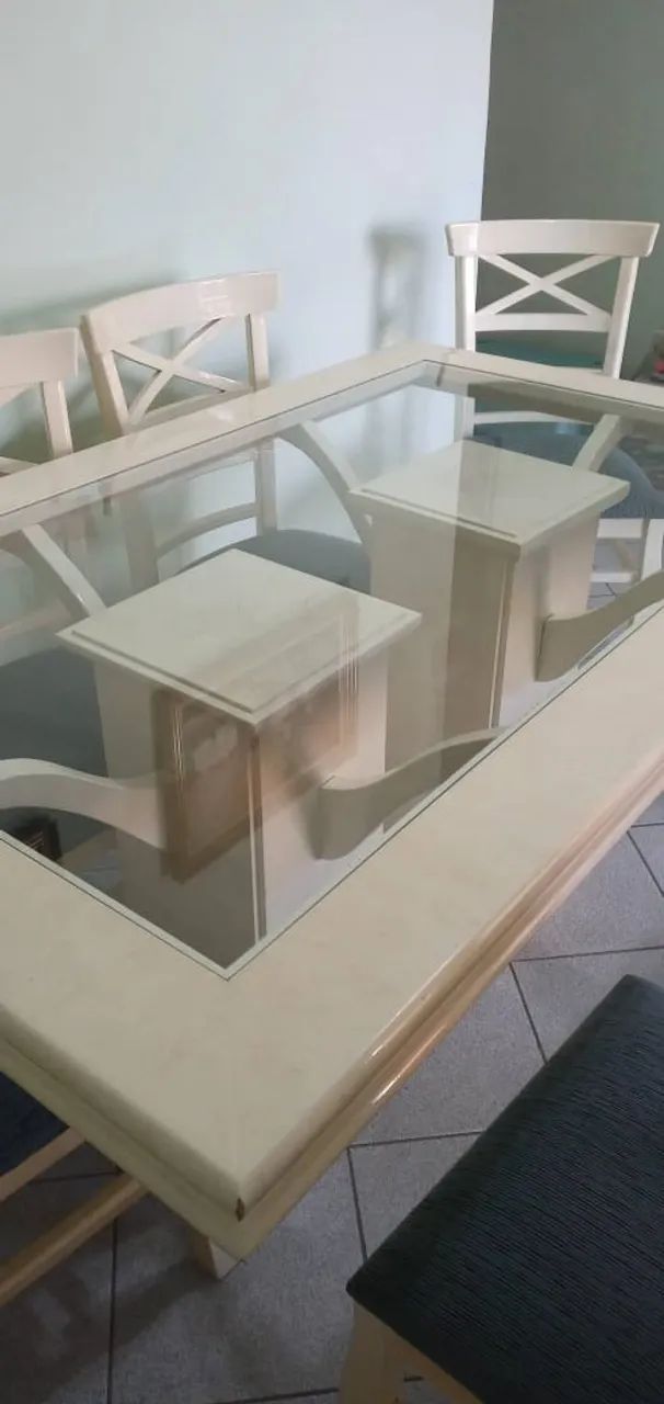 Mesa de Jantar + Cristaleira em Pátina Marmorizada  - Foto 2