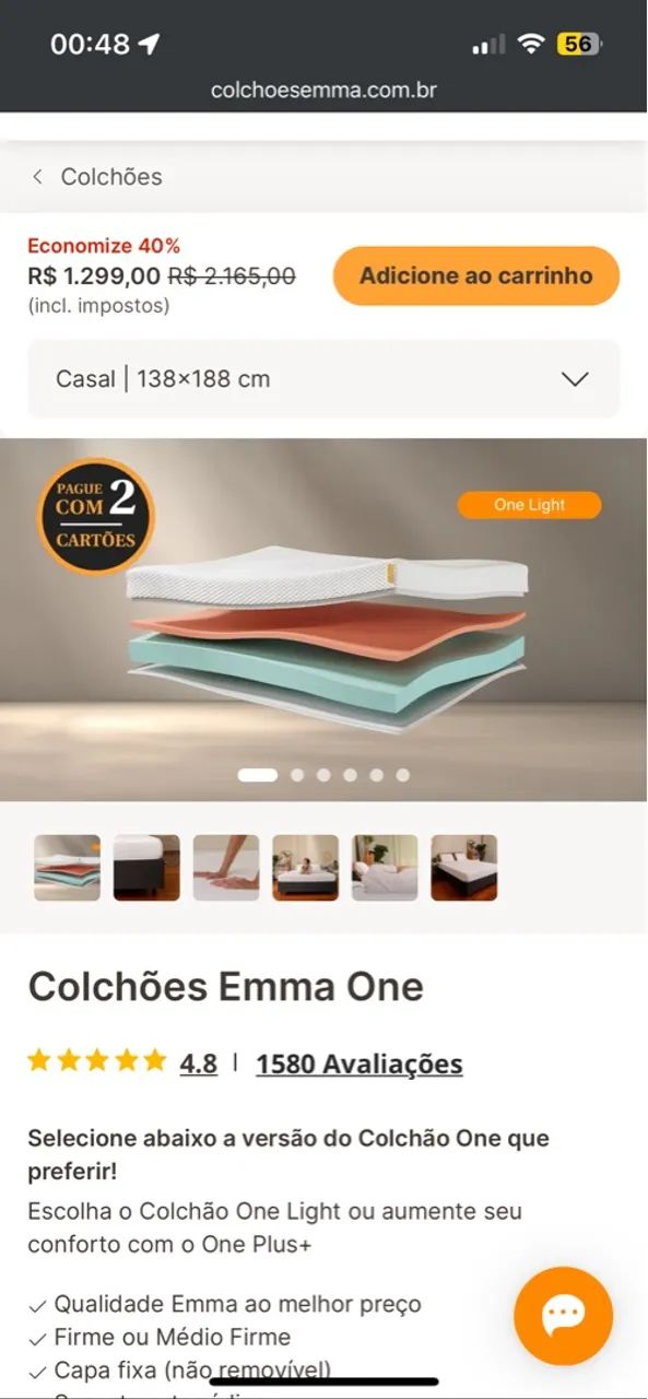 Colchão Emma One Light Casal - 138x188cm - 2 anos de uso - Foto 2