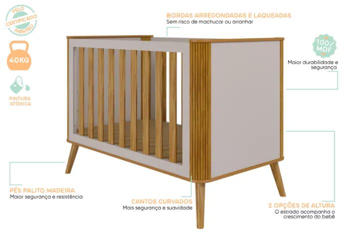 Berço Retro Evolution Theo 4x1, 100% MDF - Peroba  - Foto 6