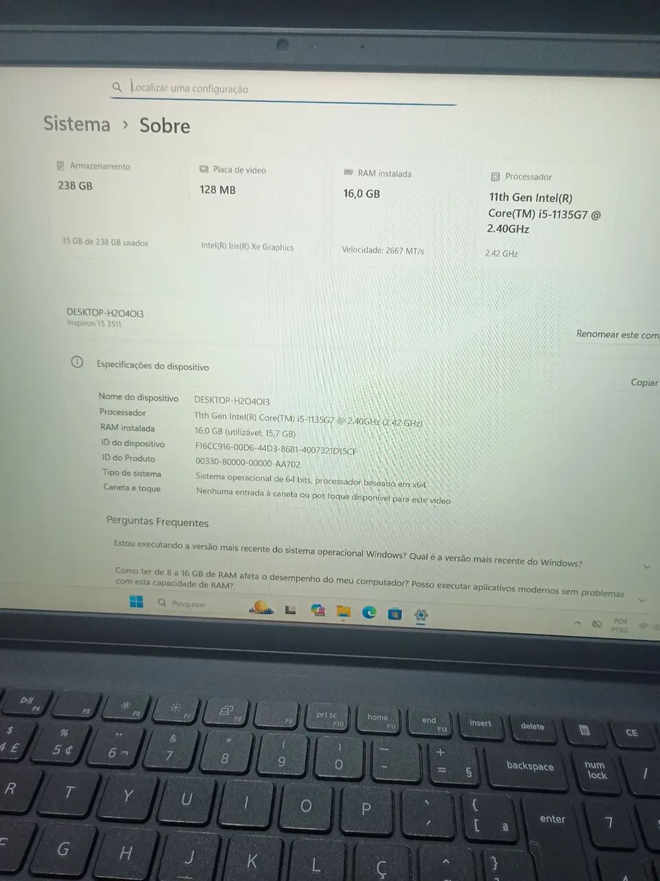 Notebook Dell Inspiron 15 3511 Core i5 11th 16GB SSD 256GB NVME Entrego Anápolis Gyn<br> - Foto 4