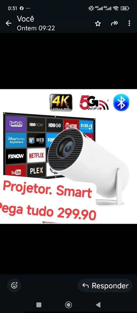 Projetor Smart pega YouTube.google.showw