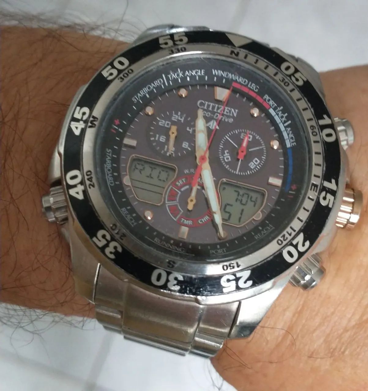 Relógio Citizen Eco-Drive aviador hora mundial masculino antigo raridade - Foto 2