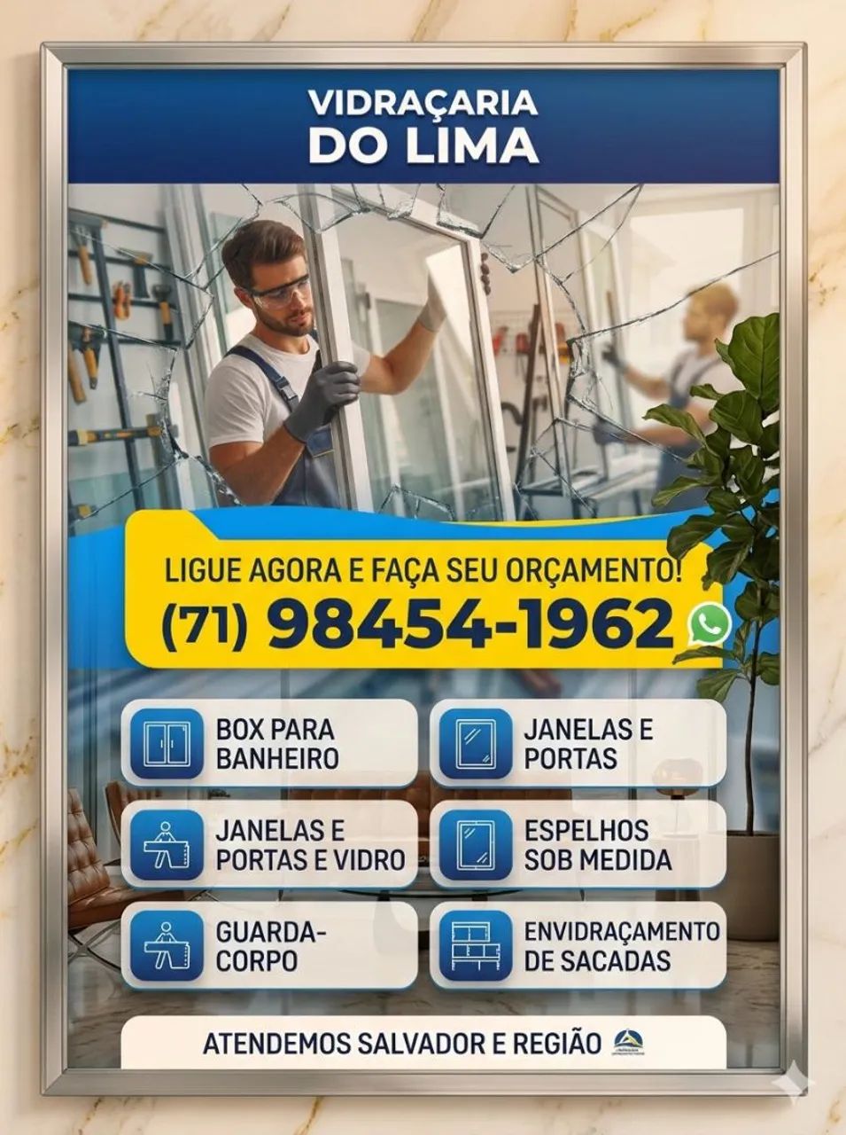 Vidraceiro com total responsabilidade de deixar o cliente feliz com meus serviços 