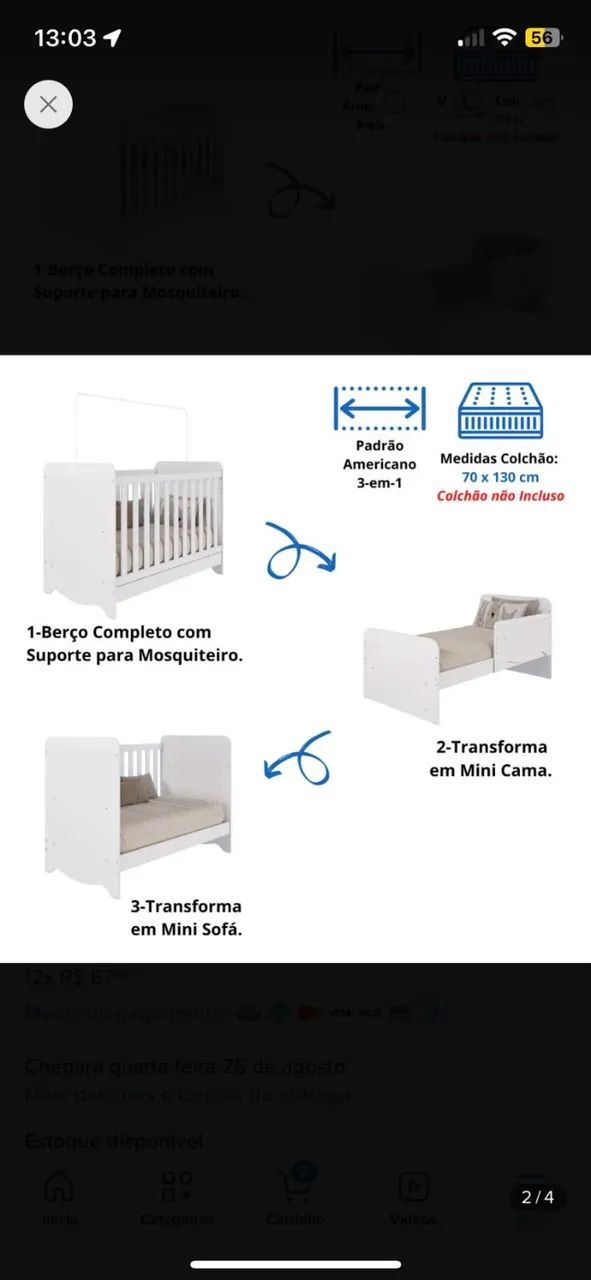 Berço americano 3 em 1 - BRANCO - Foto 4