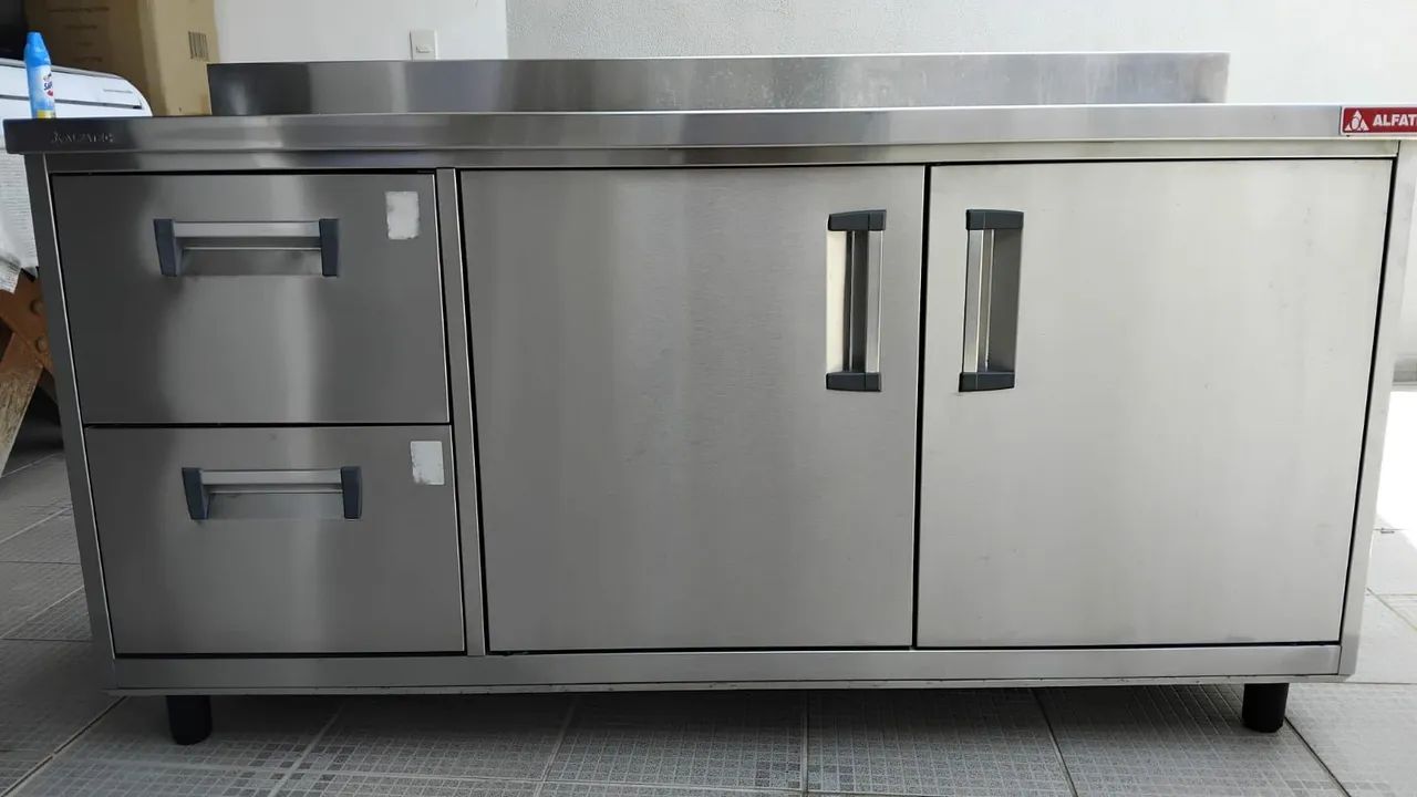 Balcão aço inox com 02 cubas e 02 gavetas - Alfatec