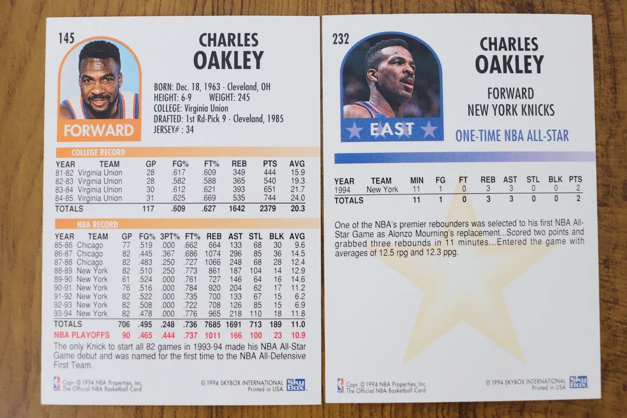 2 Cards Charles Oakley NBA SkyBox 1994-95 - Foto 2