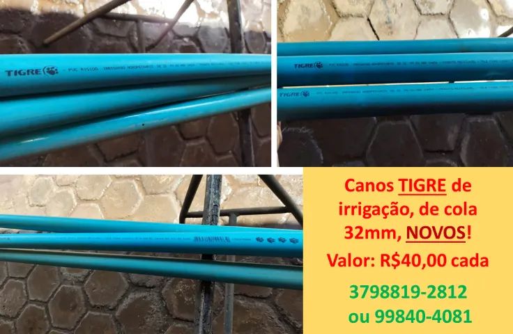 Canos de irrigação TIGRE de cola 32mm, NOVOS