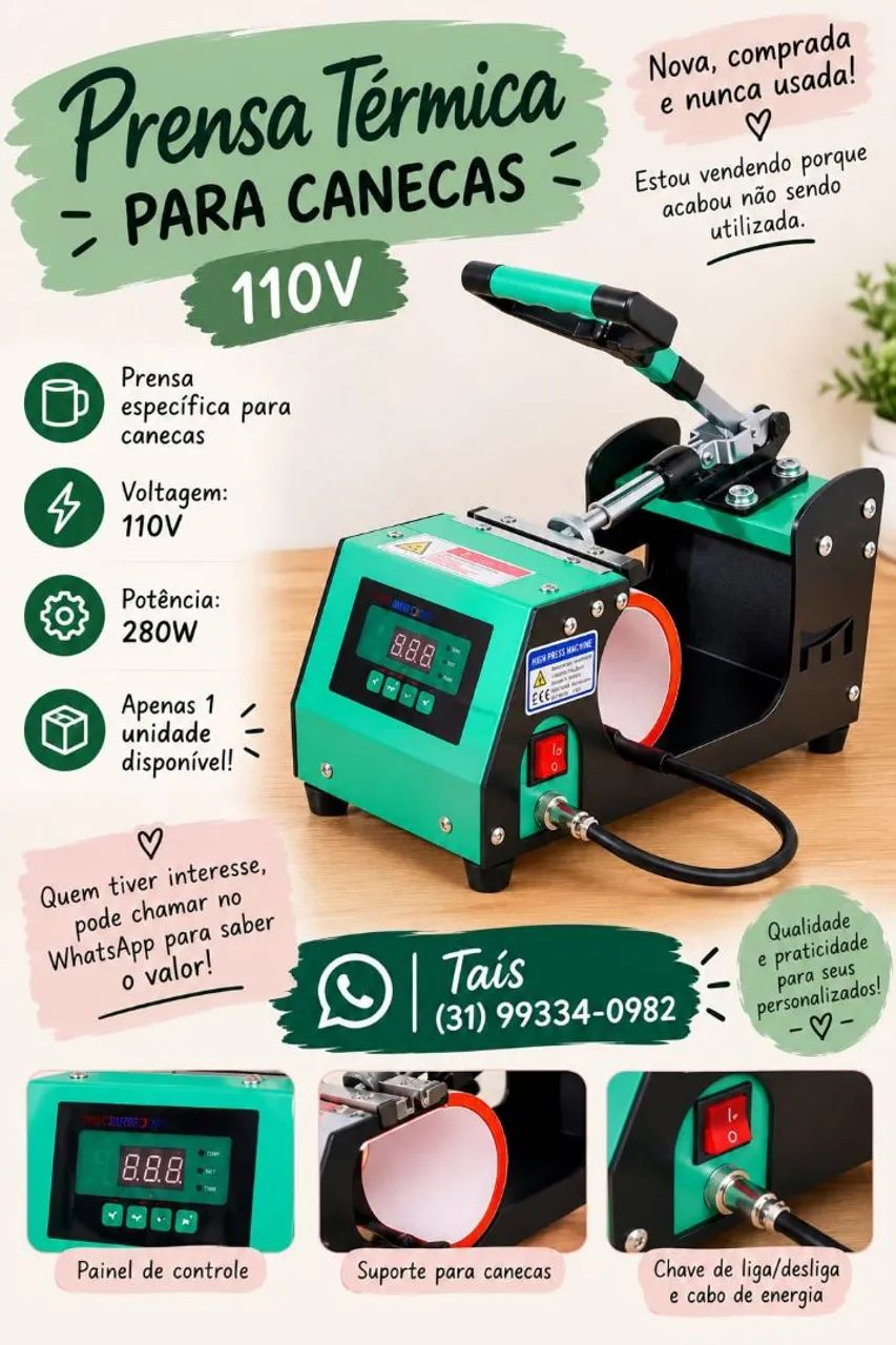 Prensa térmica para canecas 110v / 280w