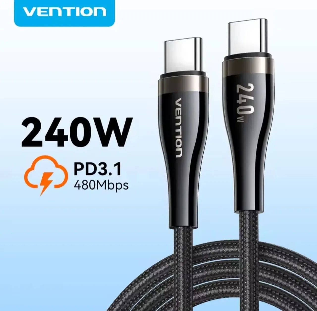 Cabo USB-C Vention 2 Metros com PD 3.1 e 240W para Carregamento Rápido