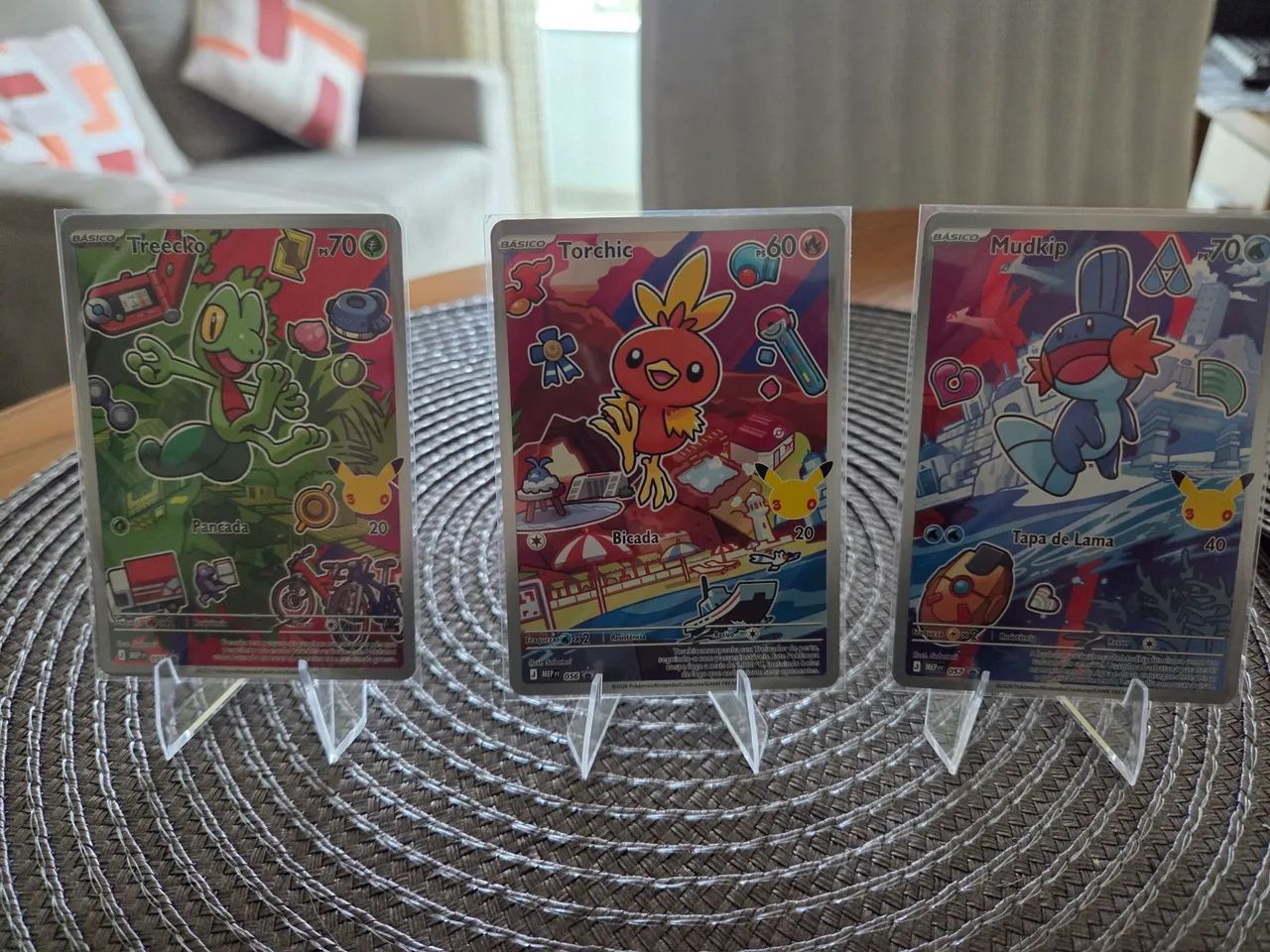 Cartas Pokémon TCG trio de Hoenn (Treecko, Torchic e Mudkip)