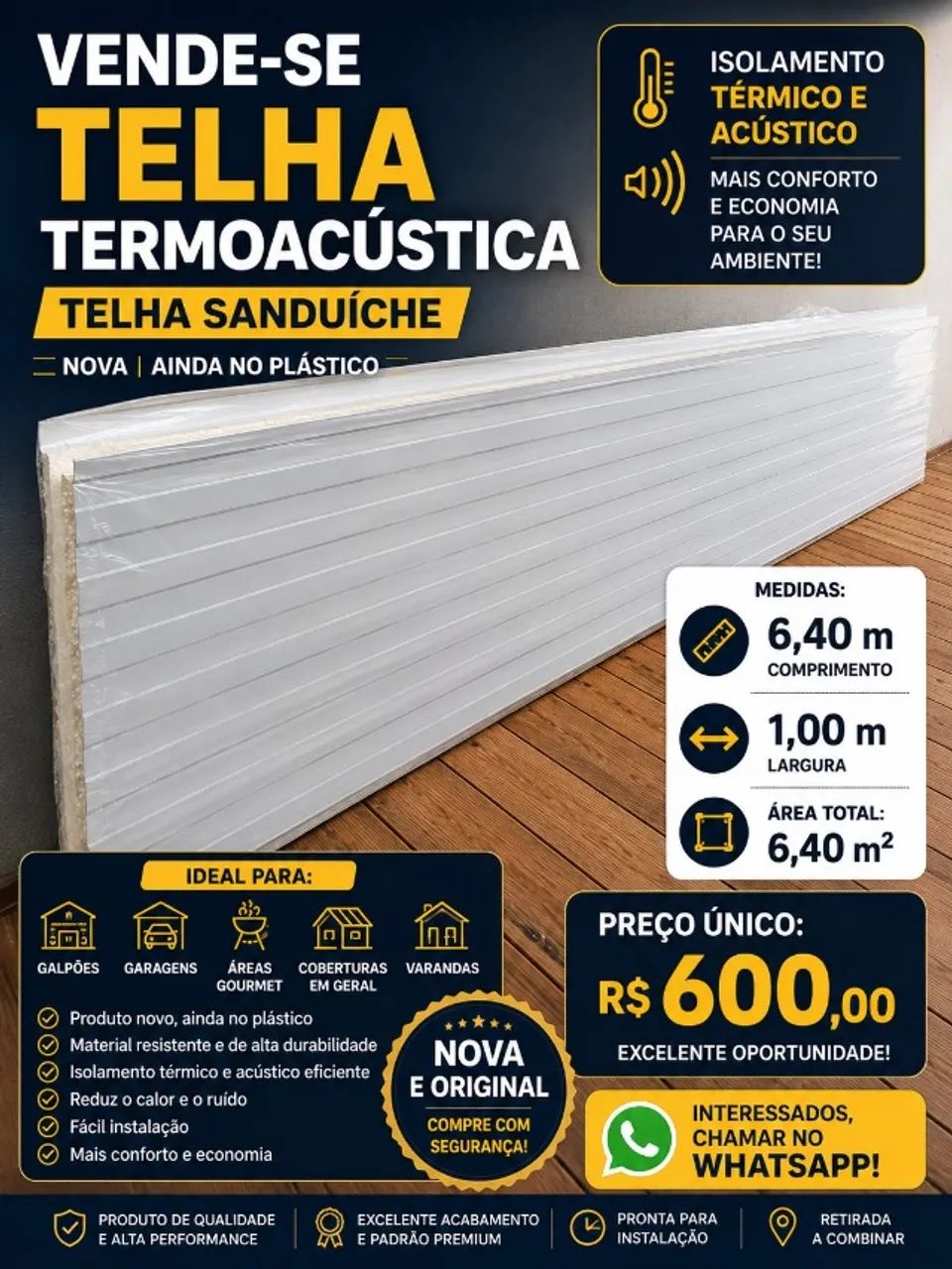Telha sanduiche com forro