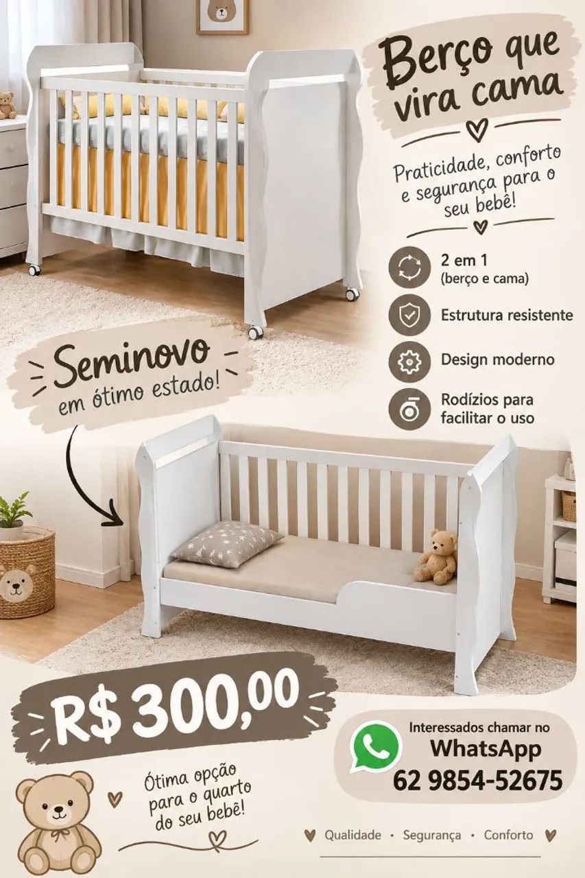 BERÇO QUE VIRA CAMA