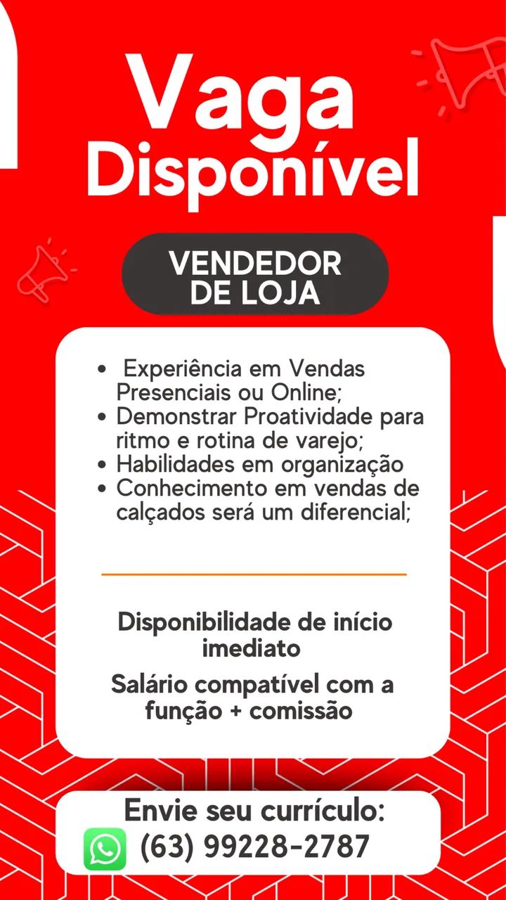 Vaga Vendedor (a)