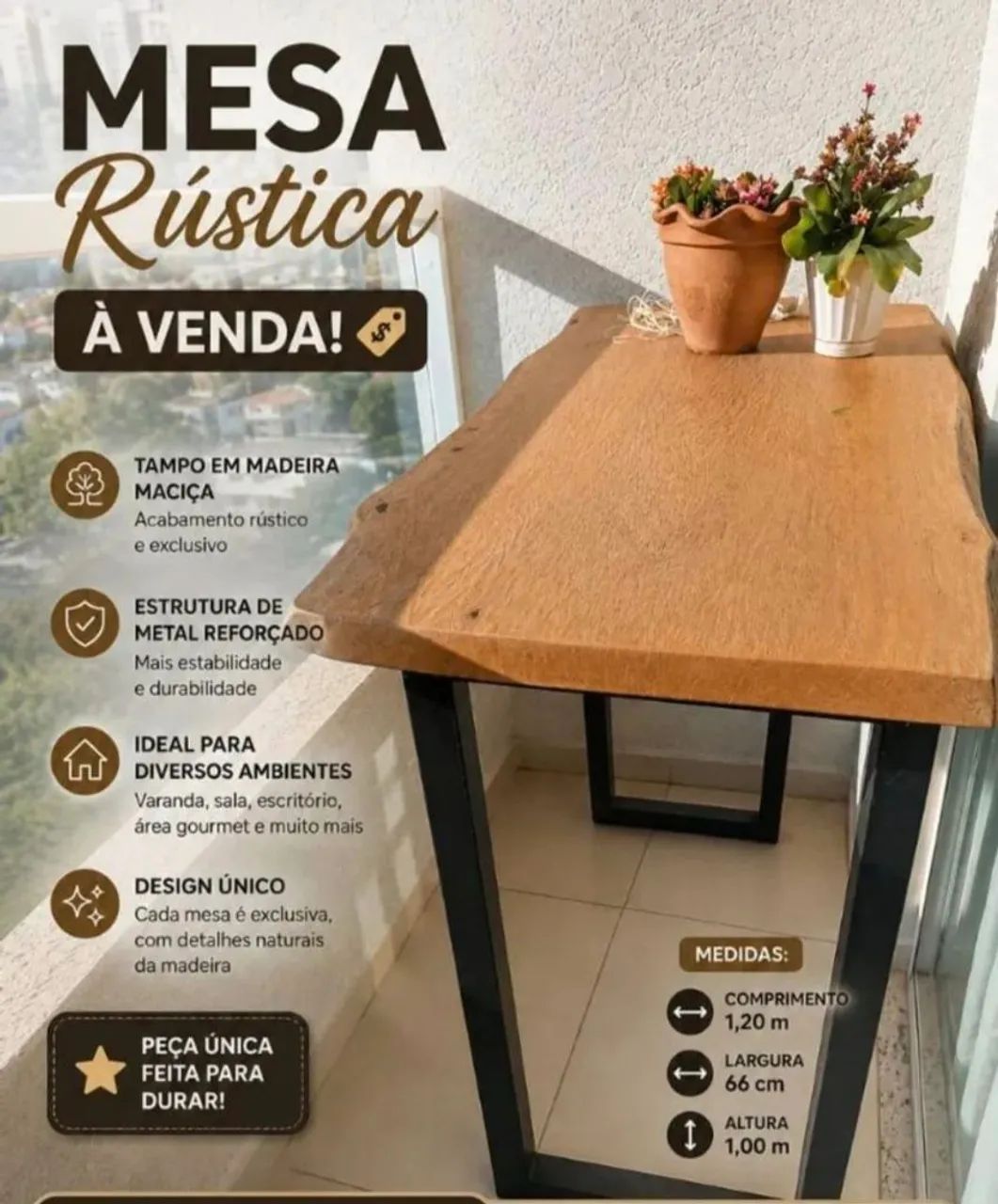 Mesa Rústica com estrutura metálica  - Foto 5