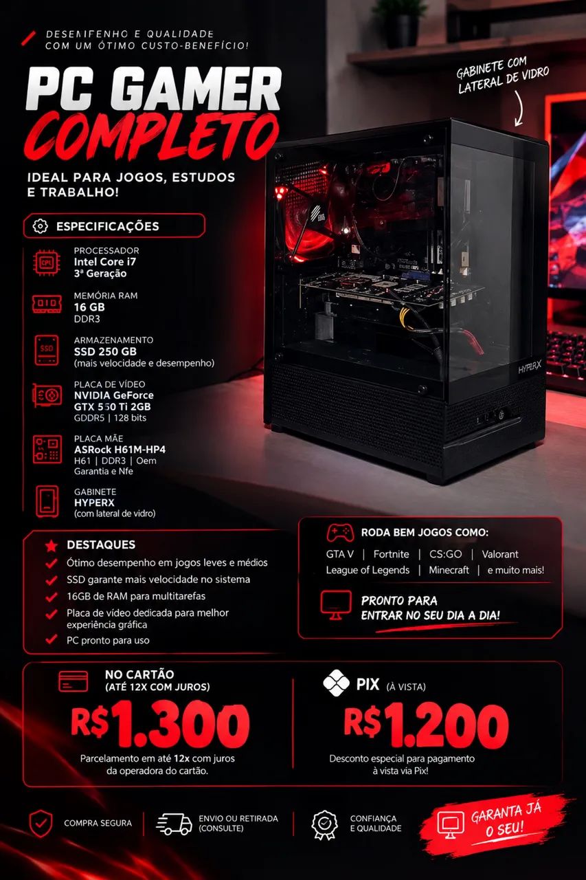 Vendo pc gamer de entrada, pouco usada 
