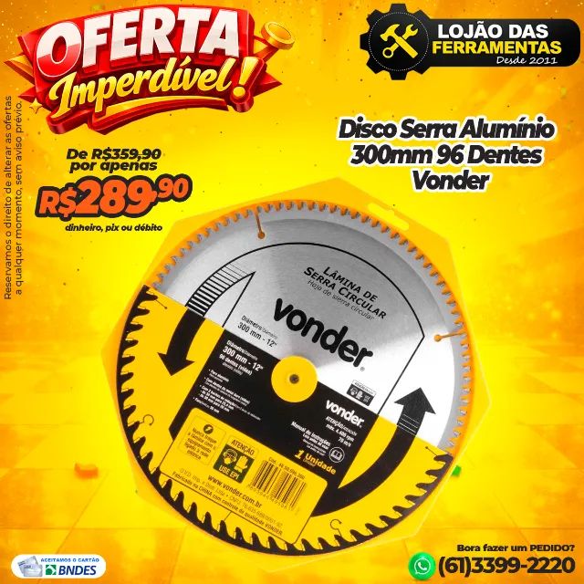 Disco Serra Alumínio 300mm 96 Dentes Vonder