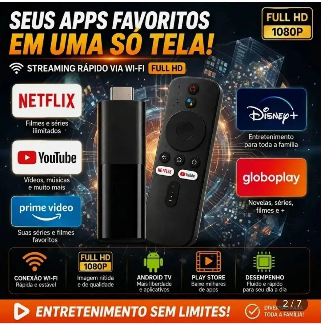 Tv Stick Android c/ Controle de Voz - Transforme sua Tv em Smart - Foto 3