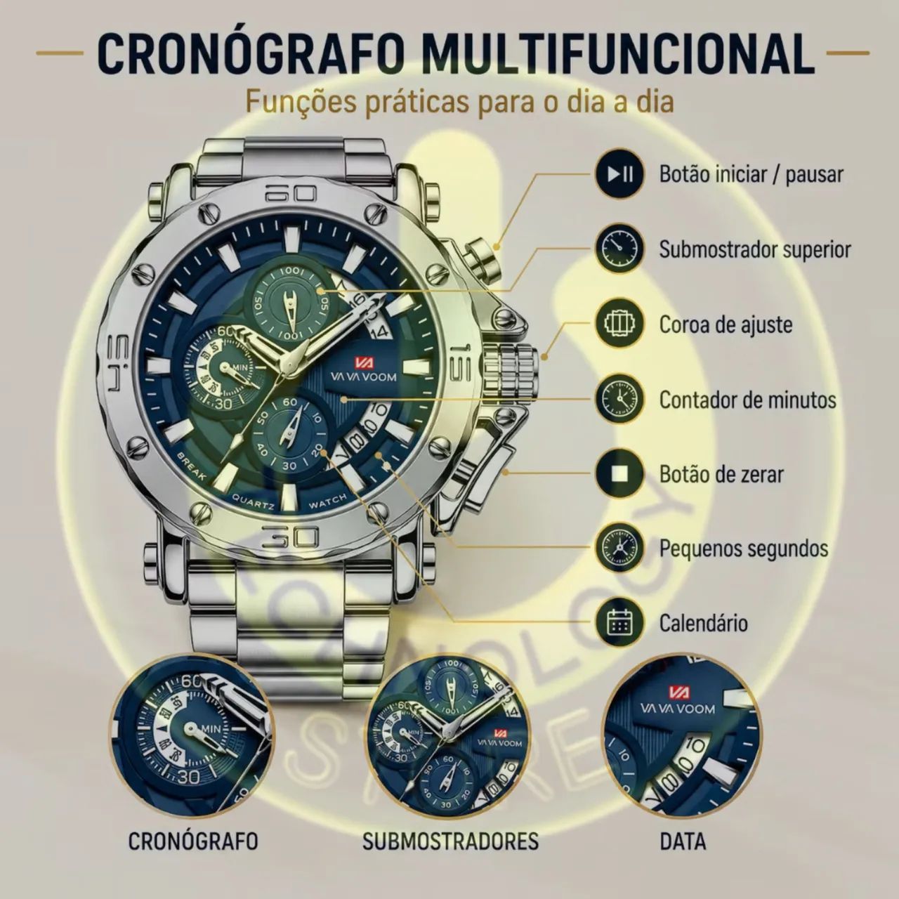 Relógio Masculino Exclusivo - Robustez e Elegância - Foto 4