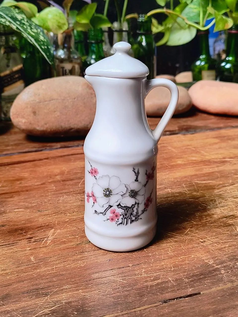 galheteiro para azeite em porcelana com floral de cerejeira antigo vintage antiquario - Foto 2