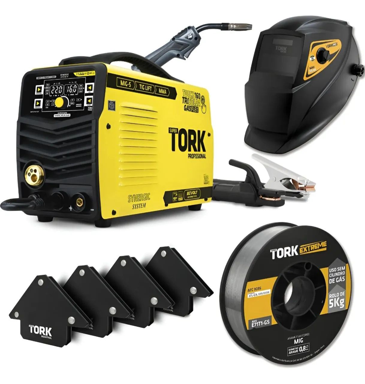 SOLDA TORK 160A (3 EM 1) + MÁSCARA + 4 ESQUADROS 