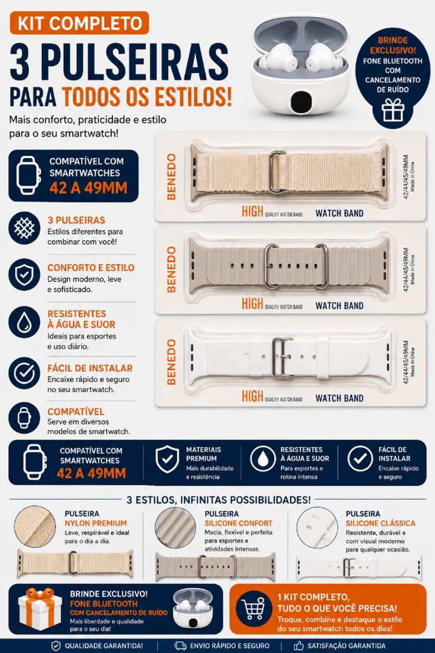 KIT PULSEIRAS SMARTWATCH E FONE 