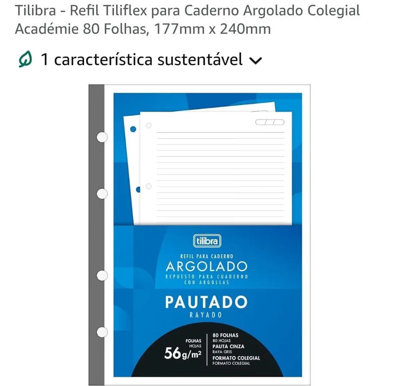 Folha pautada p/ caderno Argolado 